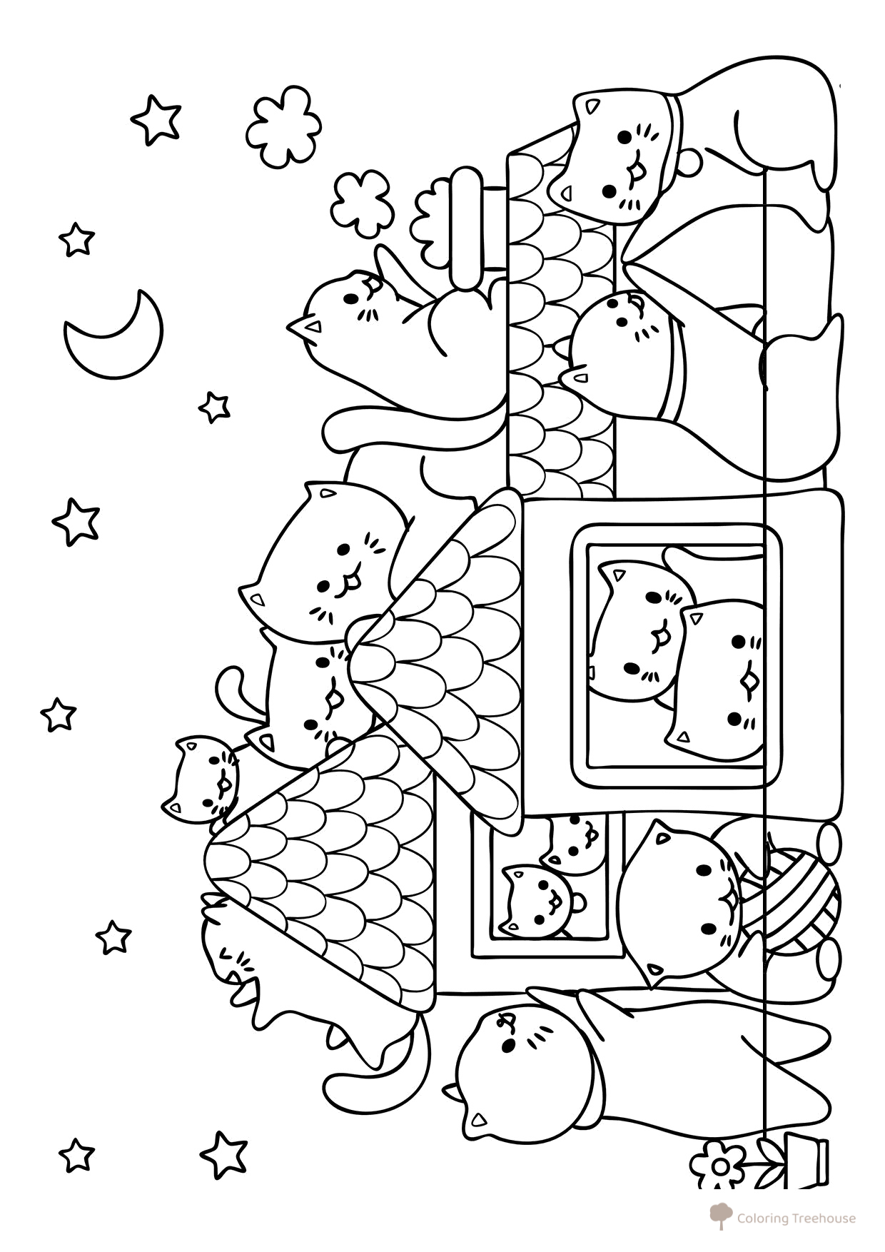 Página para colorear: Linda familia de gatitos dibujo para colorear gratis de Cute Coloring Pages