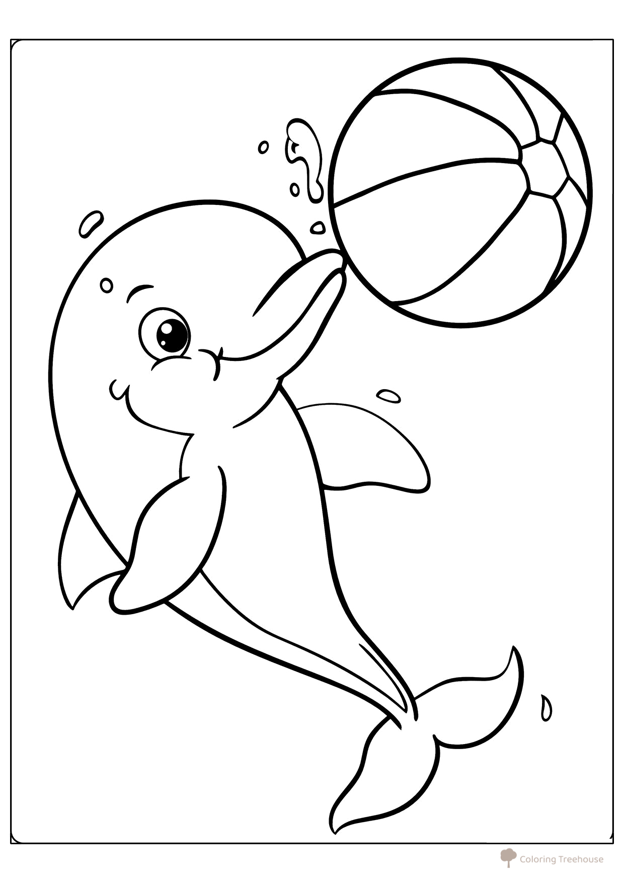 Coloring Page "Cute Dolphin with a Ball" free printable Cute Coloring Pages coloring page