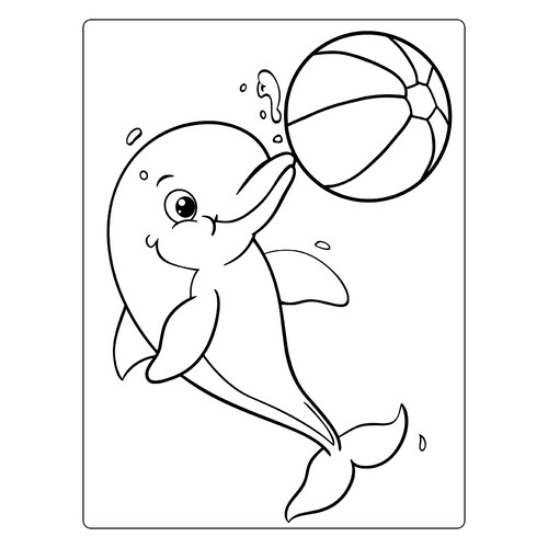 Coloring Page "Cute Dolphin with a Ball" free printable Cute Coloring Pages coloring page