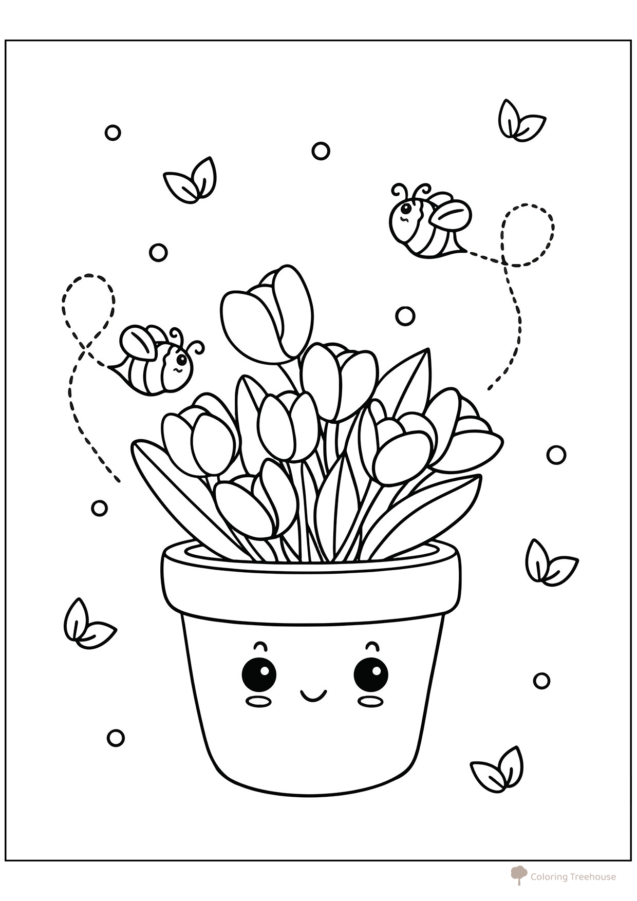Página para colorear «Maceta linda con tulipanes» dibujo para colorear gratis de Cute Coloring Pages