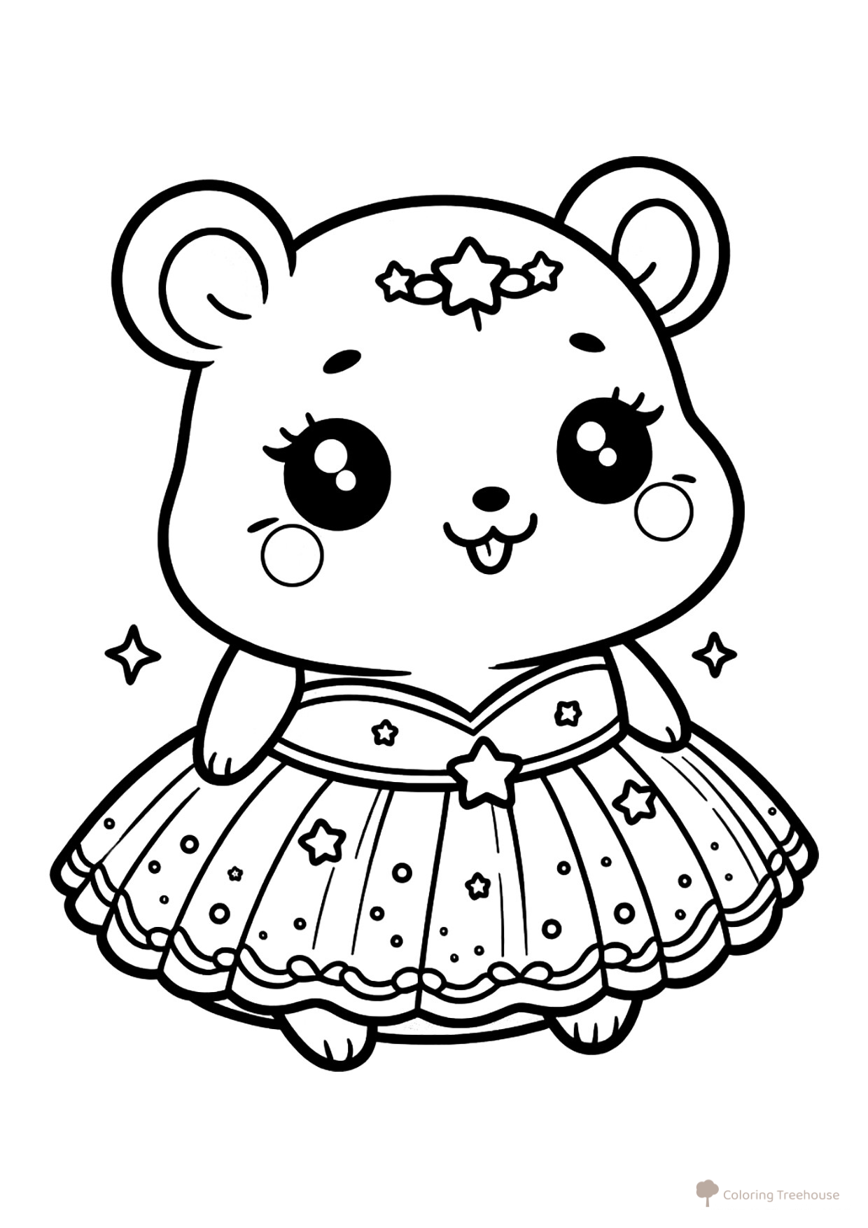 Cute Hamster in a Dress Coloring Page free printable Cute Coloring Pages coloring page