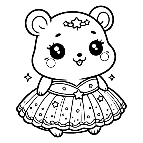 Cute Hamster in a Dress Coloring Page free printable Cute Coloring Pages coloring page