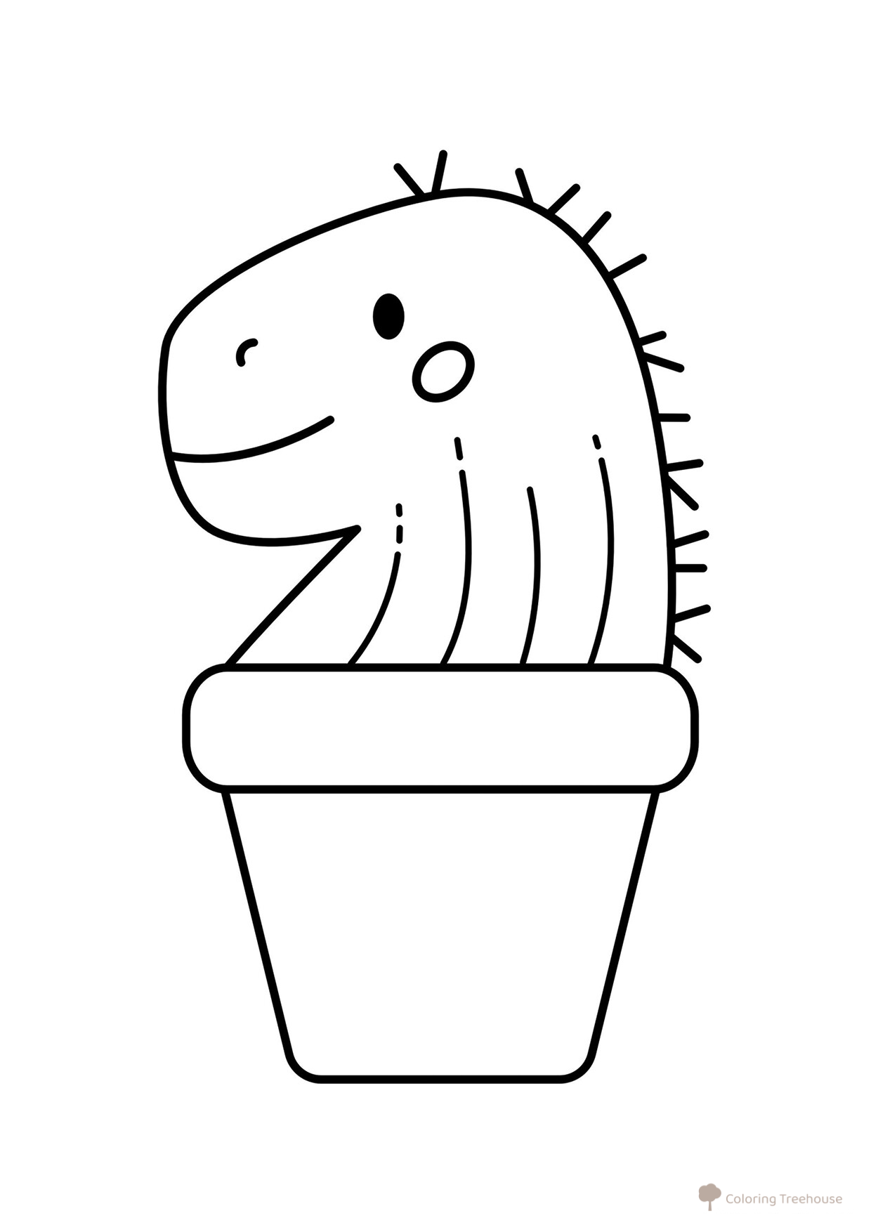 Página para colorear: Dulce cactus dinosaurio dibujo para colorear gratis de Cute Coloring Pages