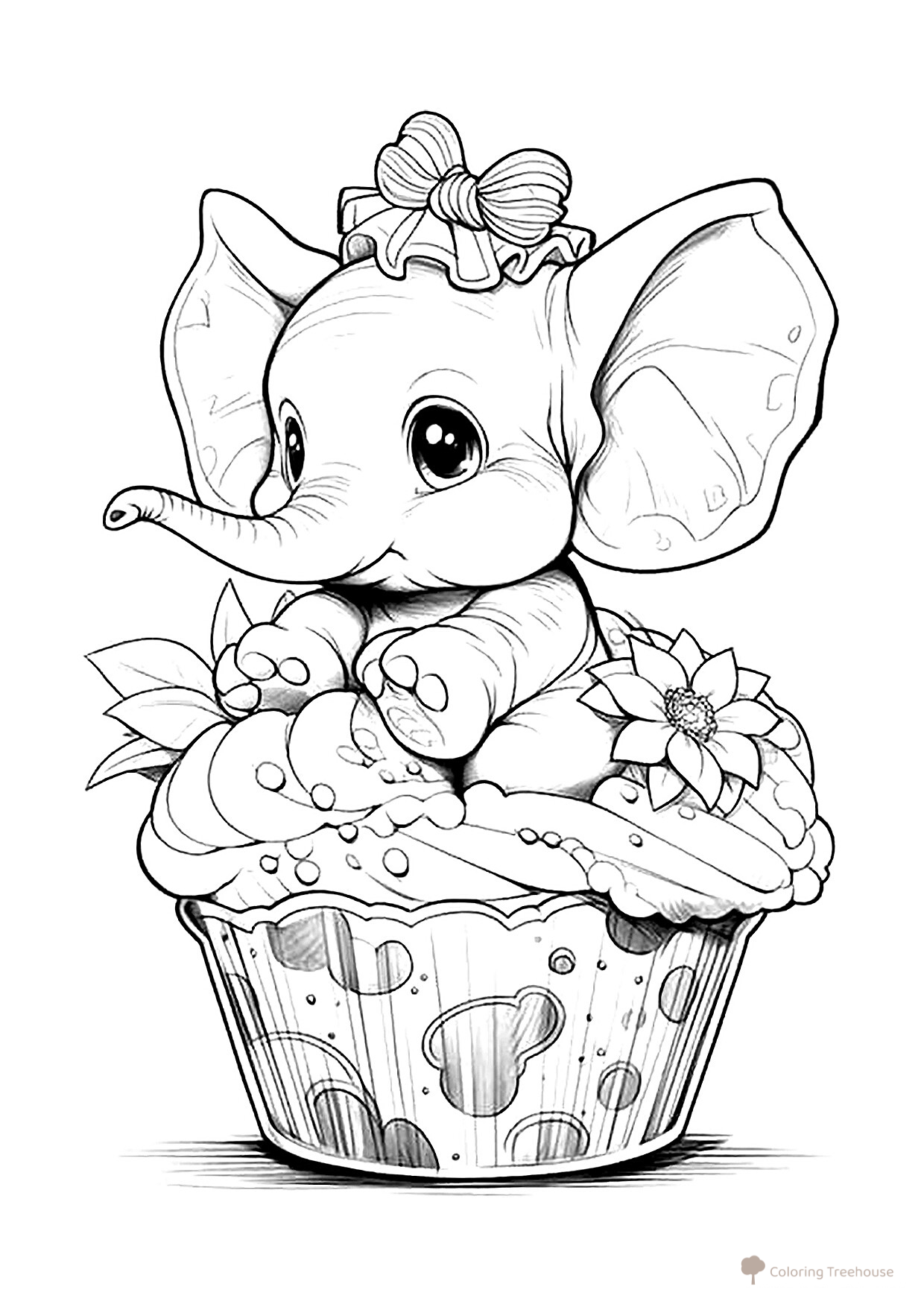 Cute Cupcake Elephant Coloring Page free printable Cute Coloring Pages coloring page
