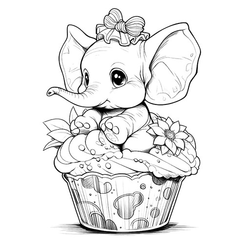 Cute Cupcake Elephant Coloring Page free printable Cute Coloring Pages coloring page