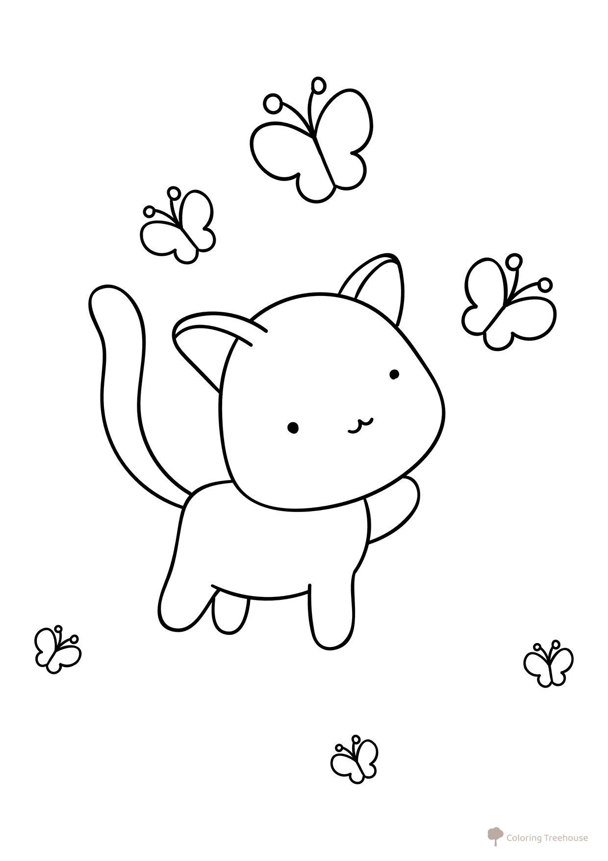 Milyy kotenok s babochkami — Раскраска dibujo para colorear gratis de Cute Coloring Pages