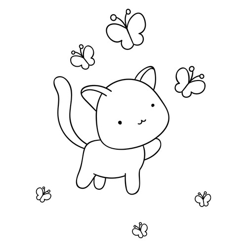 Milyy kotenok s babochkami — Раскраска dibujo para colorear gratis de Cute Coloring Pages