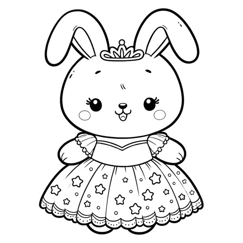 Cute Bunny in a Dress Coloring Page free printable Cute Coloring Pages coloring page