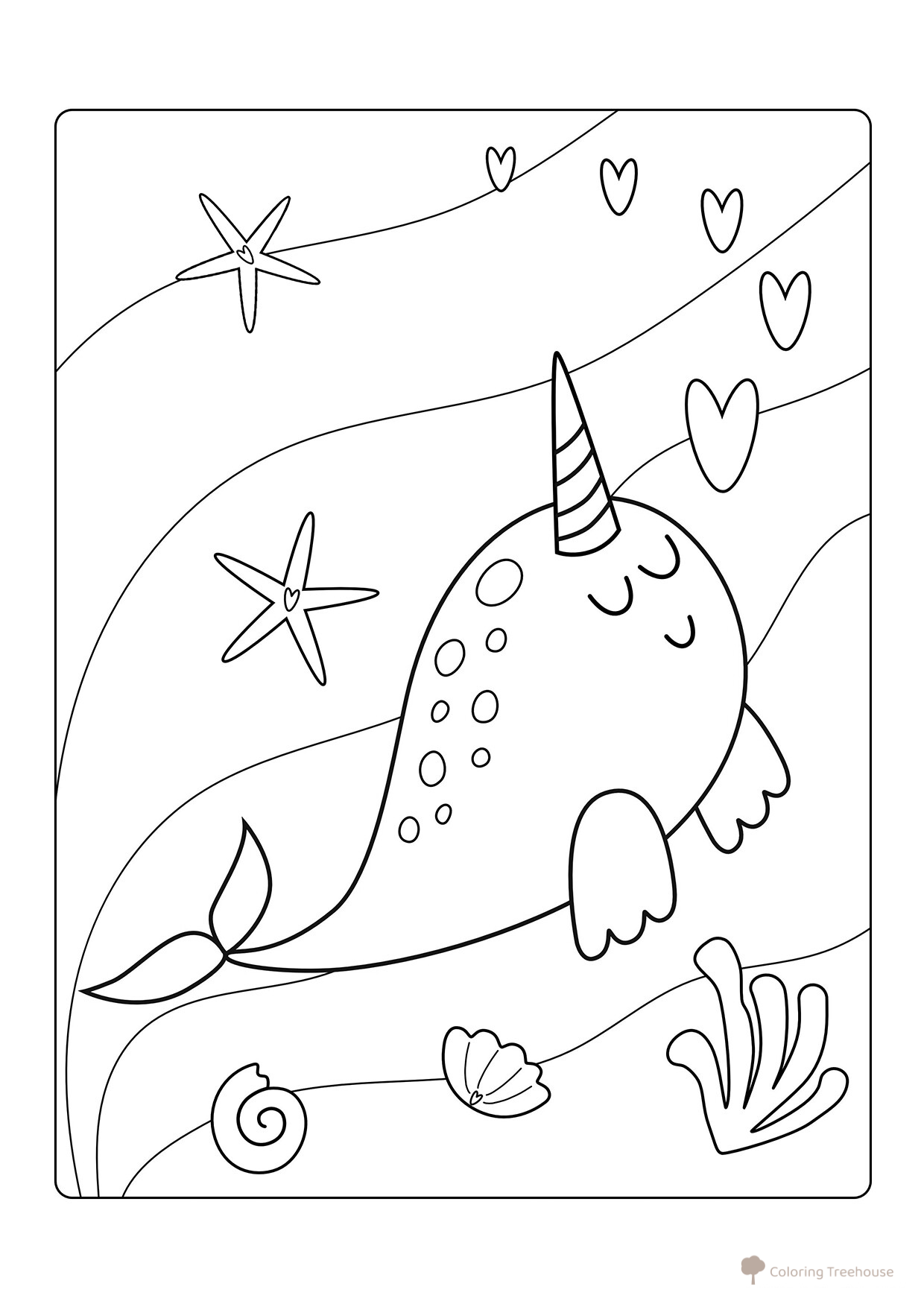 Página para colorear: Tierno narval dibujo para colorear gratis de Cute Coloring Pages