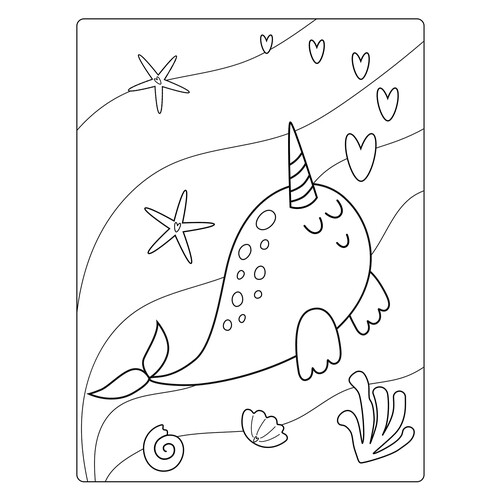 Página para colorear: Tierno narval dibujo para colorear gratis de Cute Coloring Pages