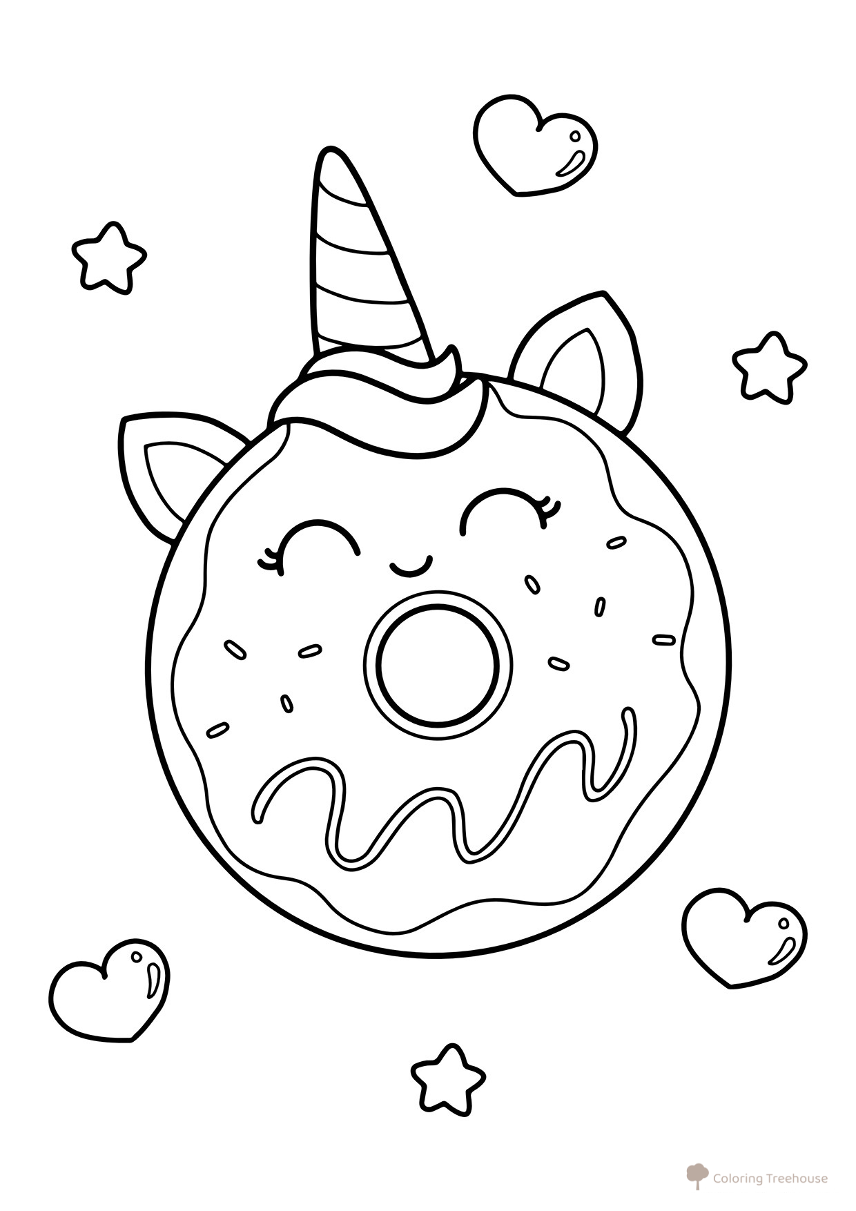 Página para colorear: Dulce dona-unicornio dibujo para colorear gratis de Cute Coloring Pages