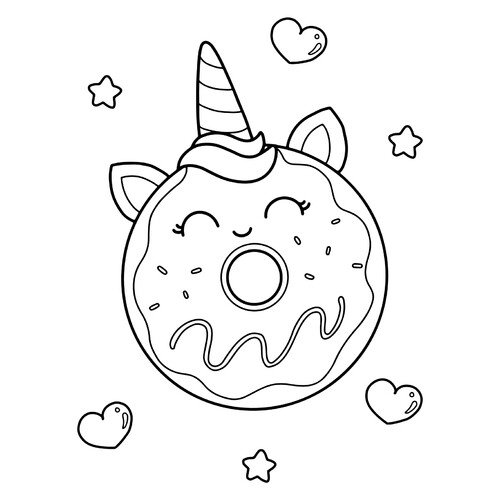 Página para colorear: Dulce dona-unicornio dibujo para colorear gratis de Cute Coloring Pages