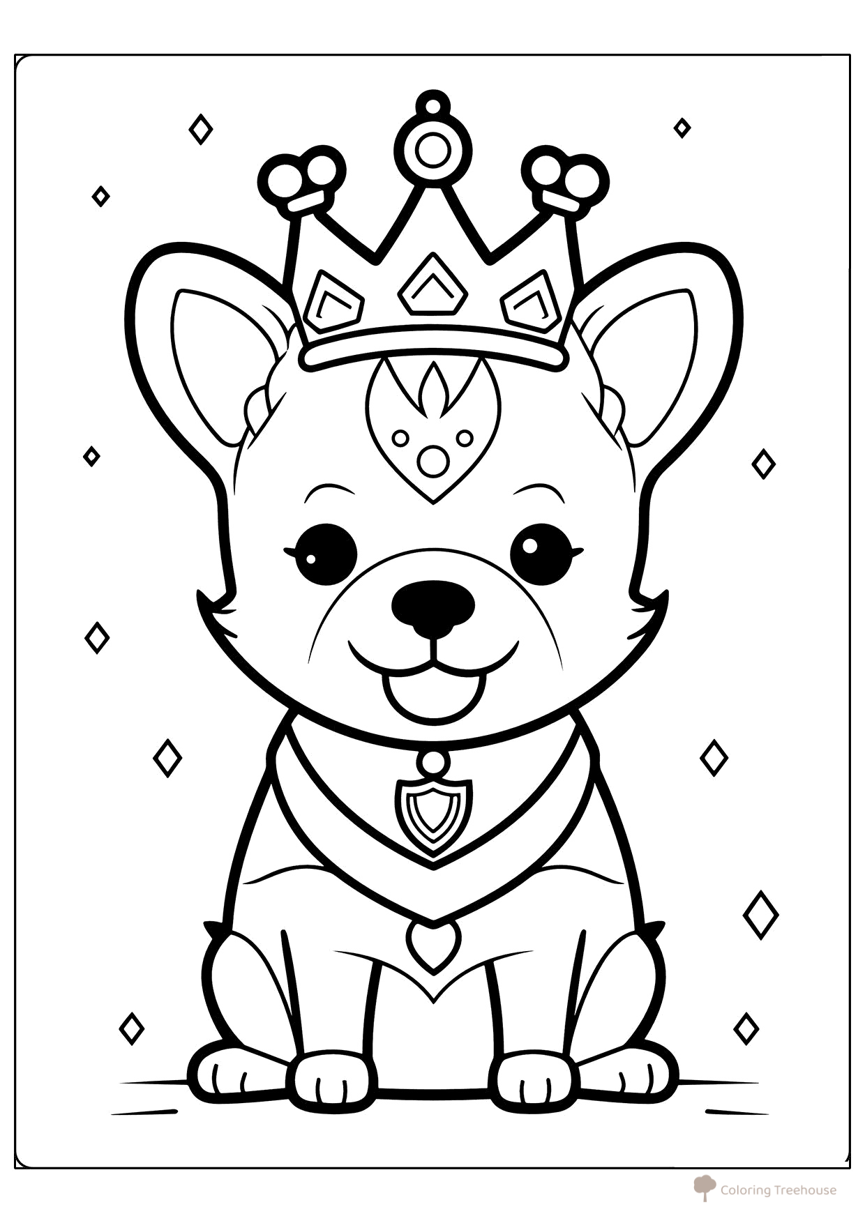 Página para colorear «Lindito cachorrito con corona» dibujo para colorear gratis de Cute Coloring Pages