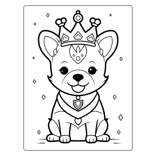 Página para colorear «Lindito cachorrito con corona» dibujo para colorear gratis de Cute Coloring Pages