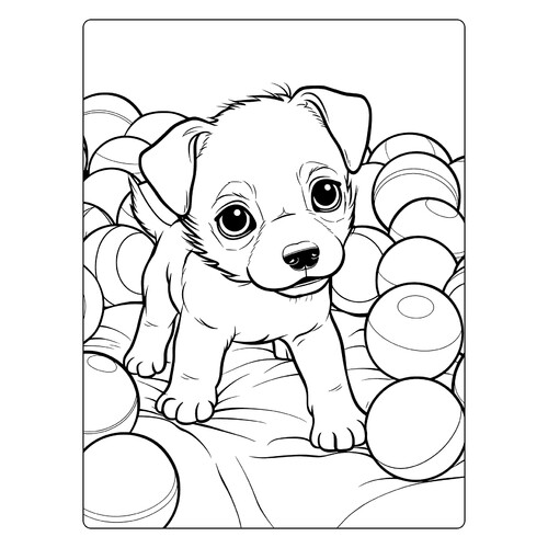 Cute Puppy with Balls Coloring Page free printable Cute Coloring Pages coloring page