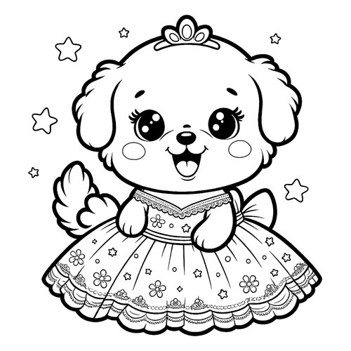 Cute Puppy in a Dress Coloring Page free printable Cute Coloring Pages coloring page
