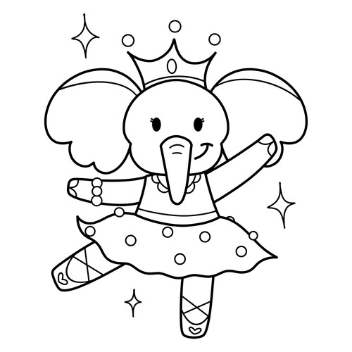 Cute Baby Elephant Ballerina Coloring Page free printable Cute Coloring Pages coloring page