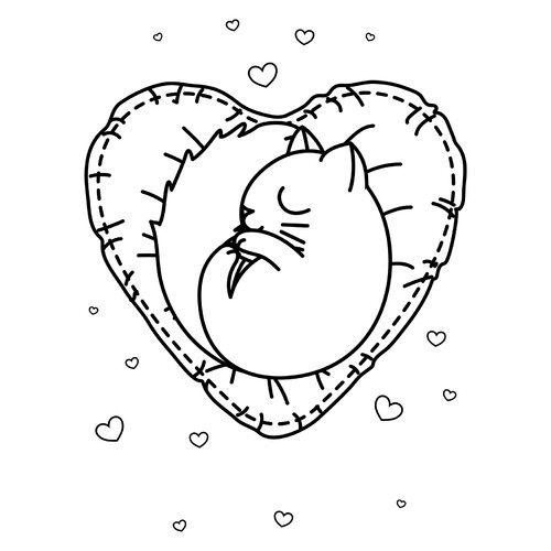Cute Sleeping Kitten Coloring Page free printable Cute Coloring Pages coloring page