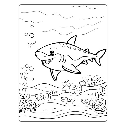 Cute Baby Tiger Shark Coloring Page free printable Cute Coloring Pages coloring page