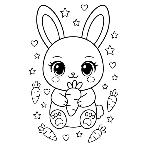 Cute Bunny with Carrot Coloring Page free printable Cute Coloring Pages coloring page