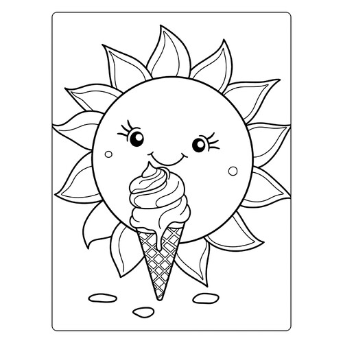 Sun and Ice Cream Coloring Page free printable Cute Coloring Pages coloring page