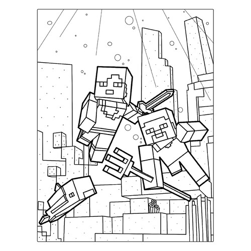 Alex and Steve Underwater Coloring Page free printable Minecraft Coloring Pages coloring page