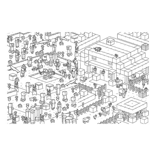 Alex and Steve Surrounded Coloring Page free printable Minecraft Coloring Pages coloring page
