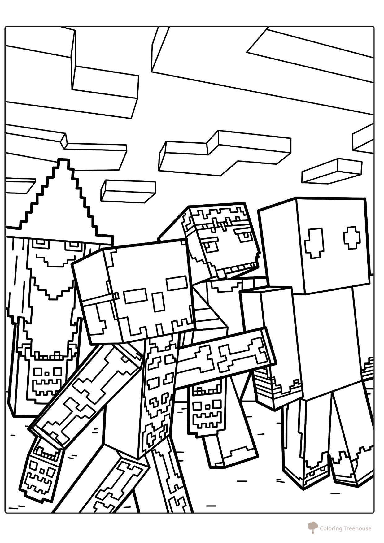 Minecraft-Style Halloween Coloring Page free printable Minecraft Coloring Pages coloring page