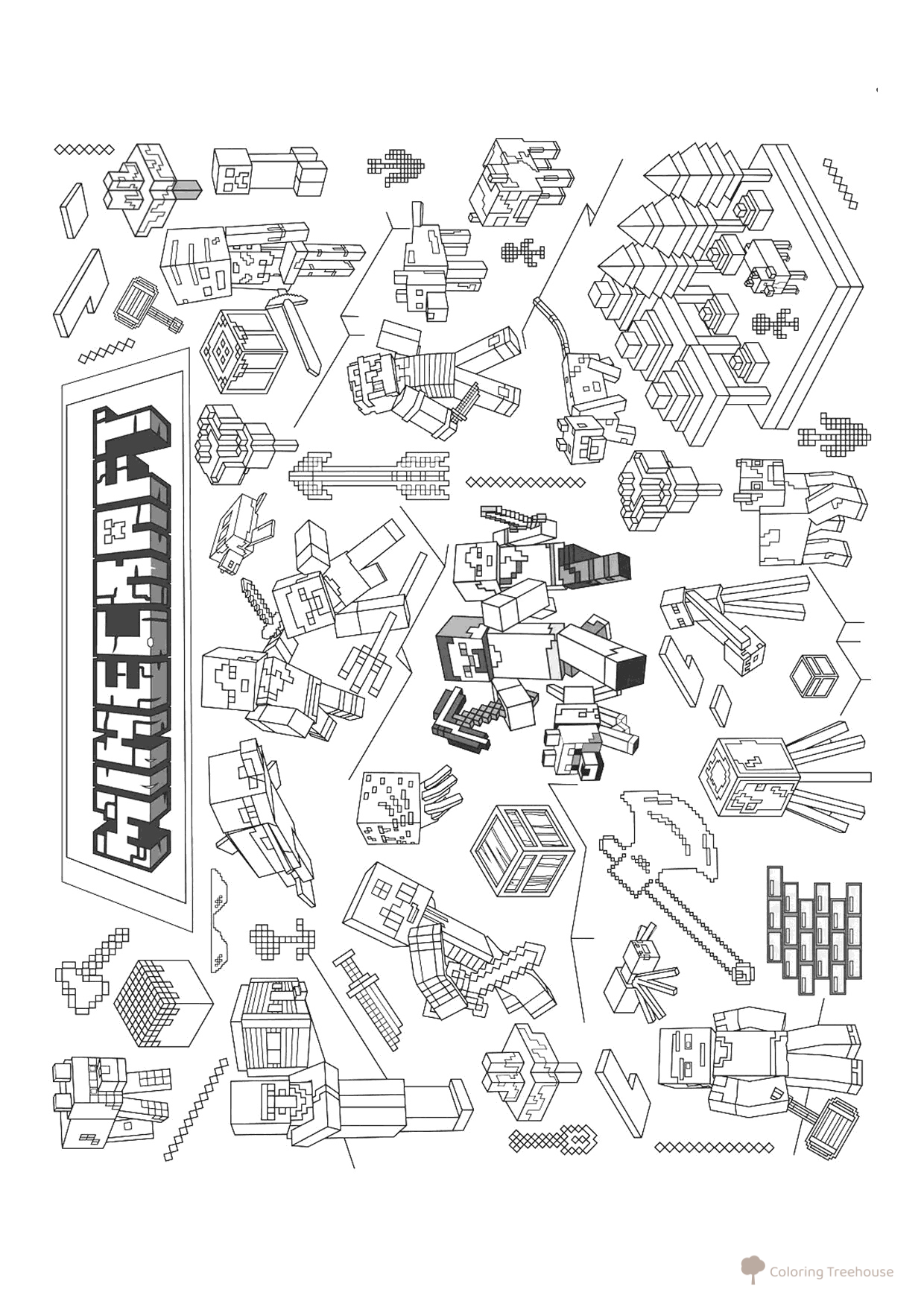 Página para colorear «Póster del mundo Minecraft» dibujo para colorear gratis de Páginas para colorear de Minecraft