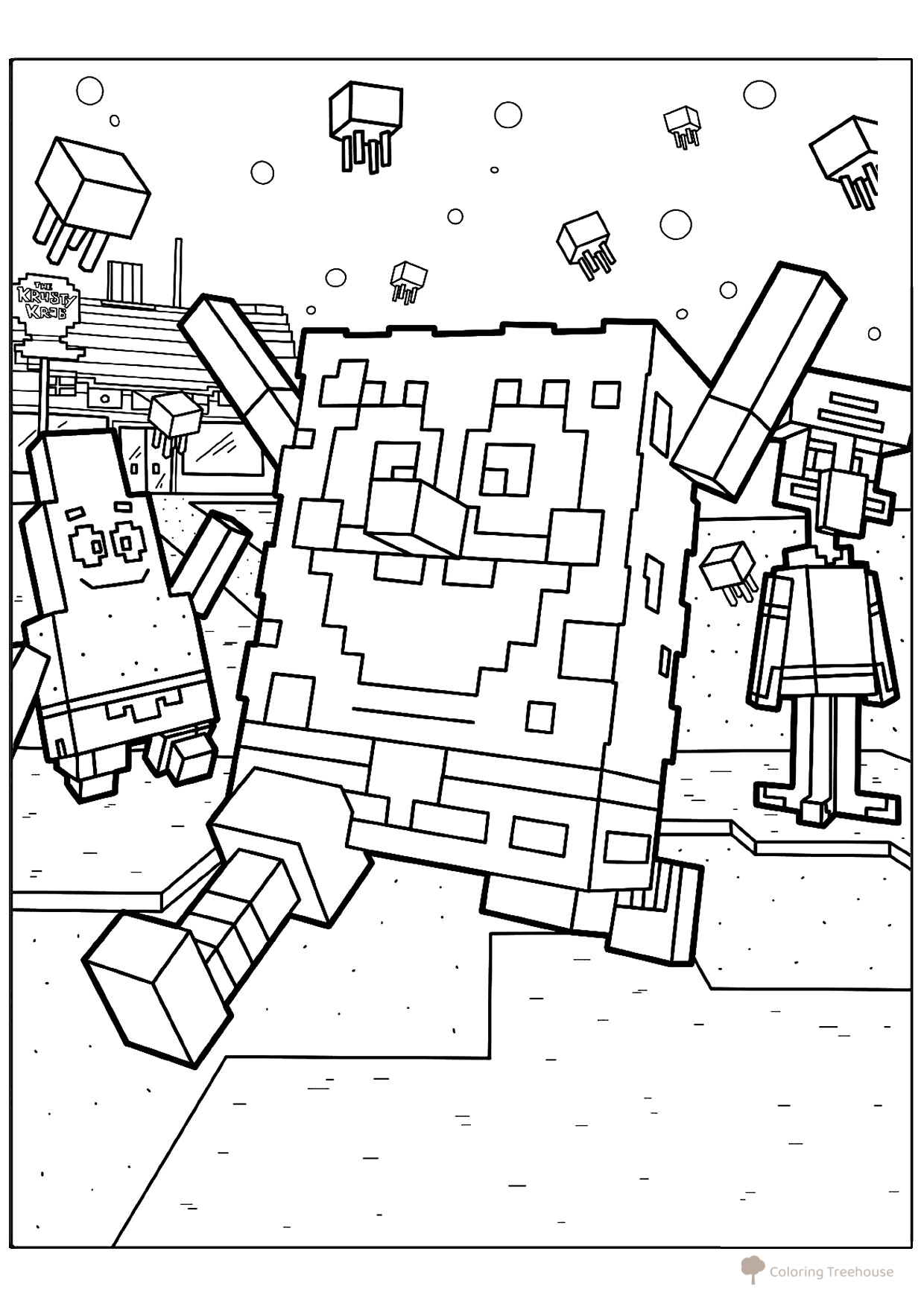 SpongeBob in Minecraft-Style Coloring Page free printable Minecraft Coloring Pages coloring page