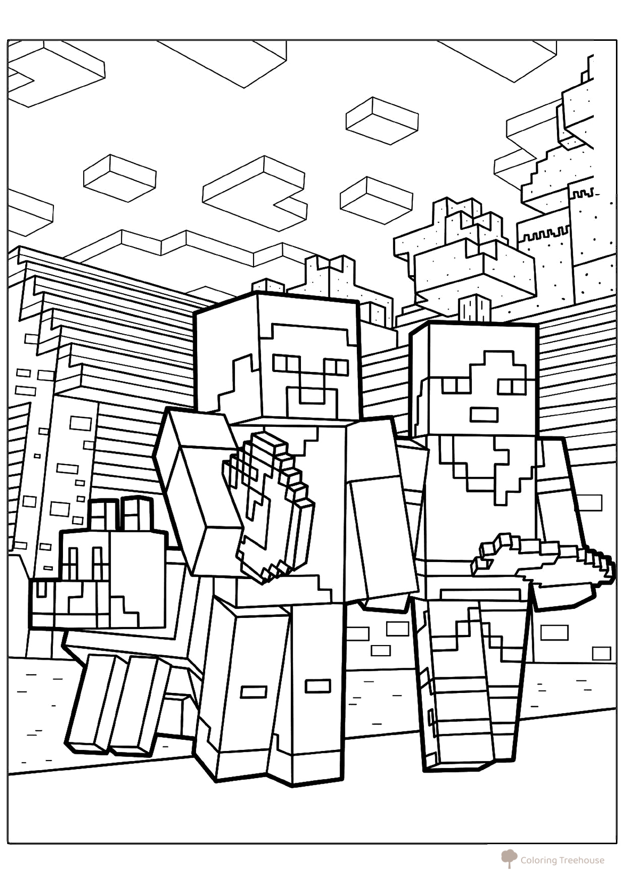 Página para colorear: Steve, Alex y el lobo en el mundo de Minecraft dibujo para colorear gratis de Páginas para colorear de Minecraft