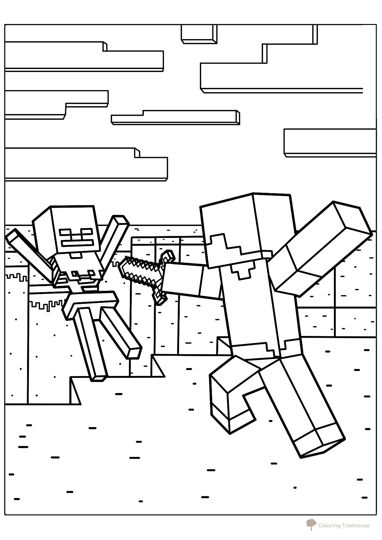 Página para colorear: Steve vence al esqueleto dibujo para colorear gratis de Páginas para colorear de Minecraft