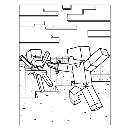 Página para colorear: Steve vence al esqueleto dibujo para colorear gratis de Páginas para colorear de Minecraft