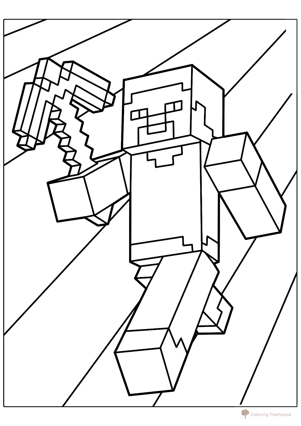 Steve with Pickaxe Coloring Page free printable Minecraft Coloring Pages coloring page