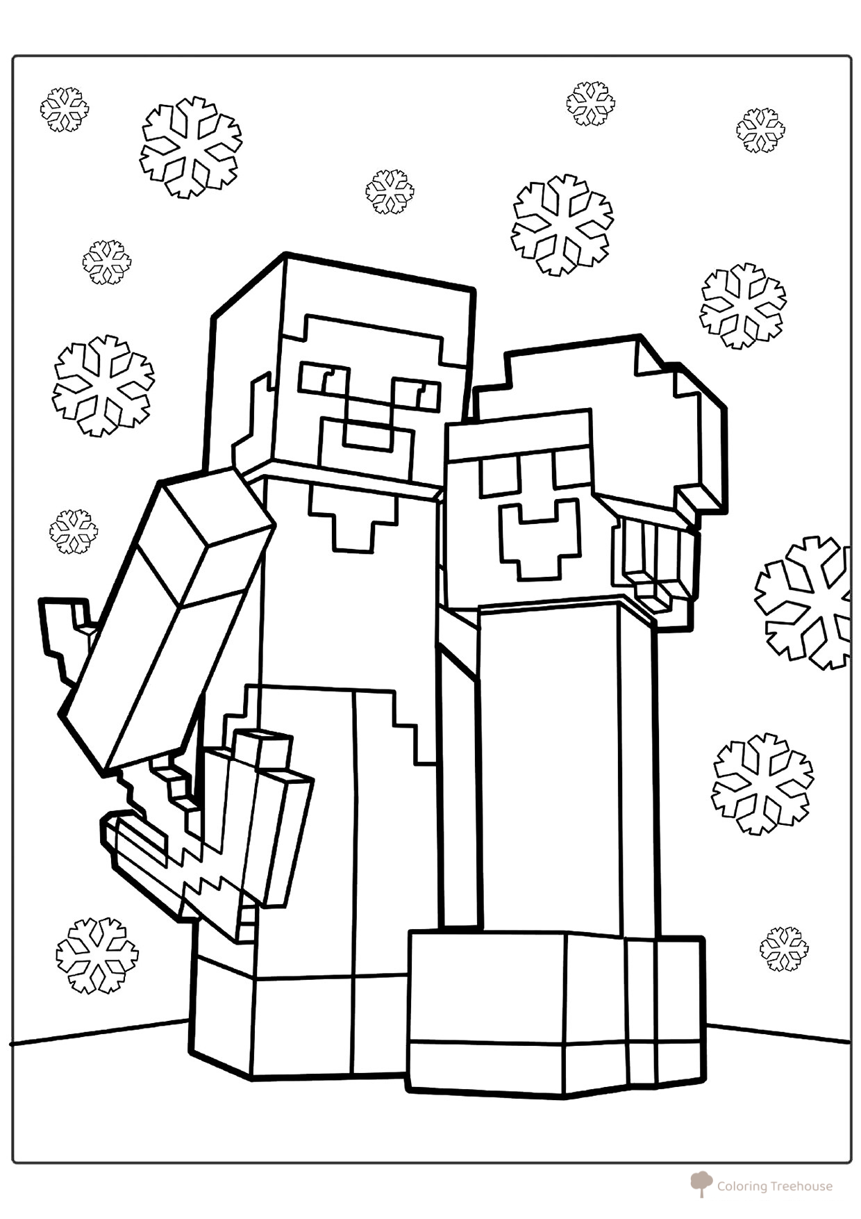 Página para colorear: Steve con Creeper en Año Nuevo dibujo para colorear gratis de Páginas para colorear de Minecraft