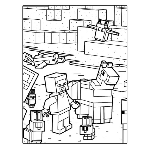 Página para colorear: Steve con una llama y conejos dibujo para colorear gratis de Páginas para colorear de Minecraft