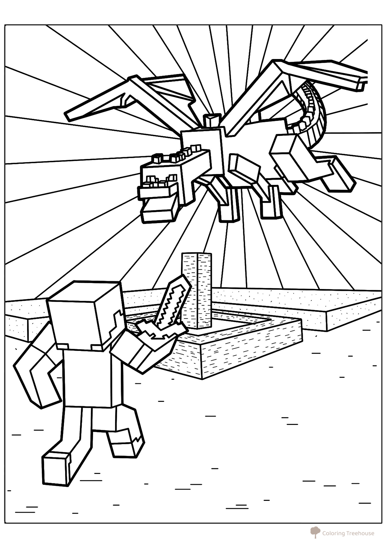 Steve Fighting a Dragon Coloring Page free printable Minecraft Coloring Pages coloring page