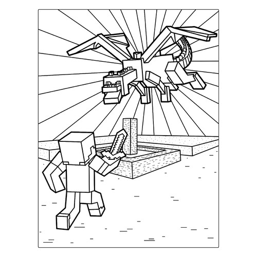 Steve Fighting a Dragon Coloring Page free printable Minecraft Coloring Pages coloring page