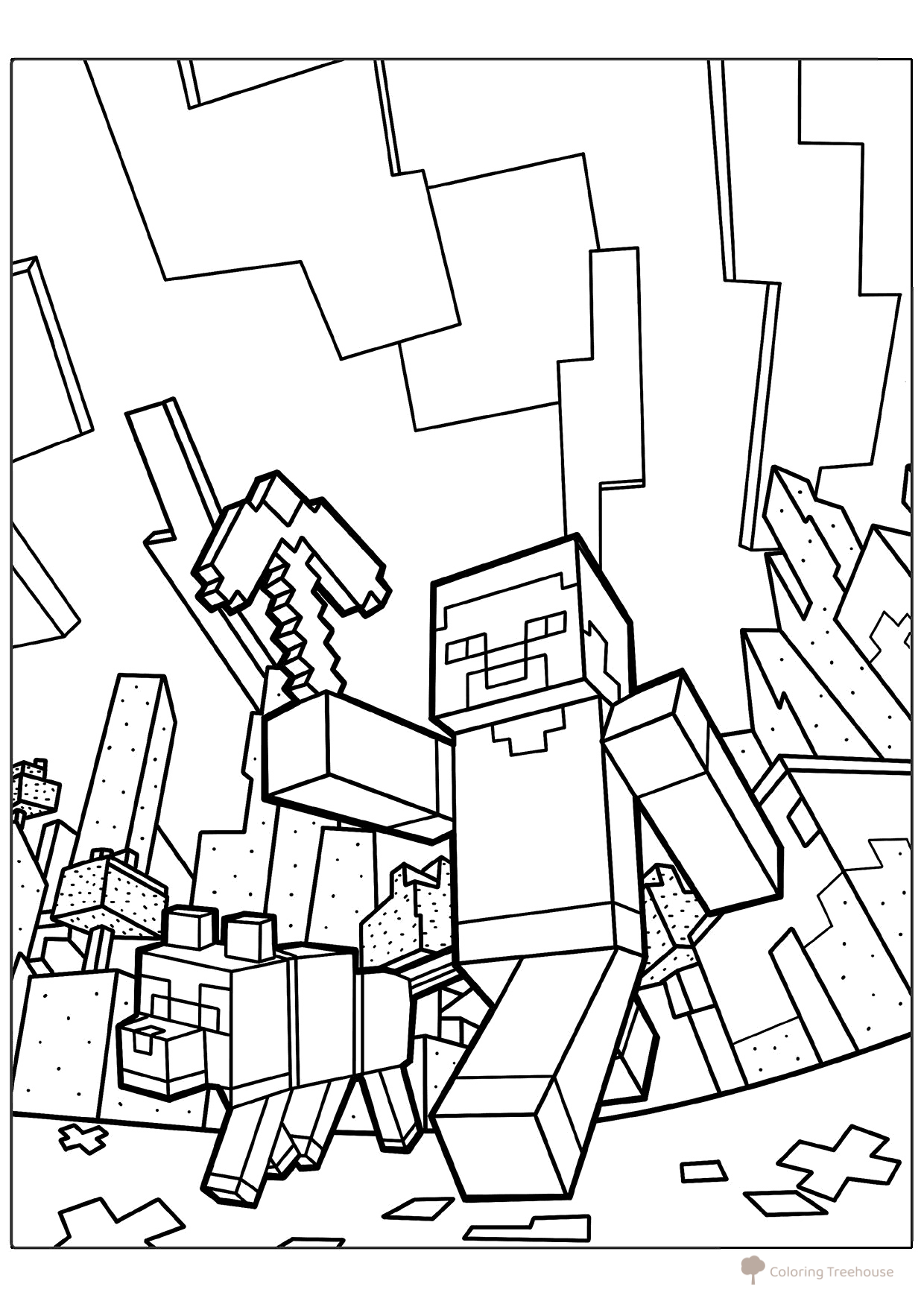 Página para colorear: Steve en el mundo de Minecraft dibujo para colorear gratis de Páginas para colorear de Minecraft