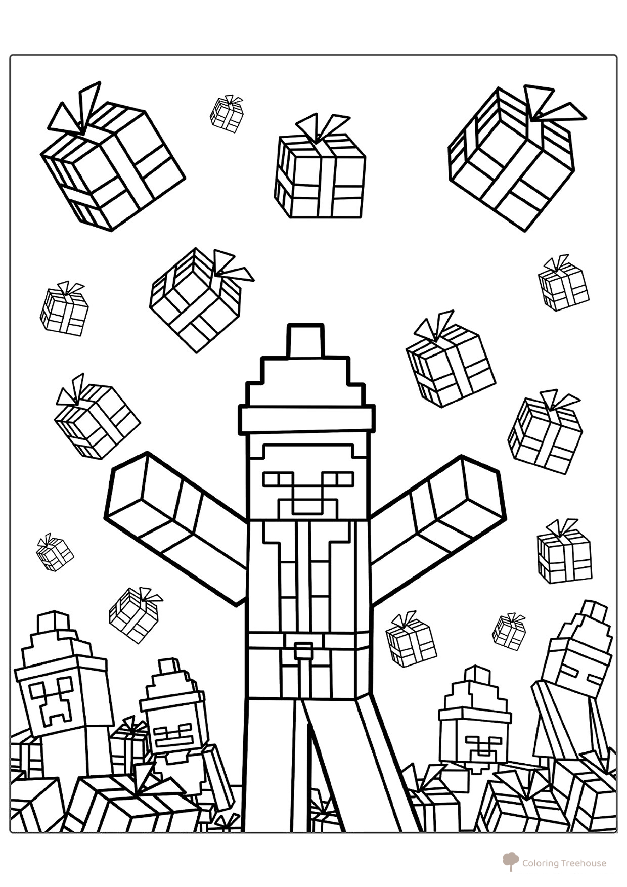 Página para colorear: Steve con gorro de Santa dibujo para colorear gratis de Páginas para colorear de Minecraft