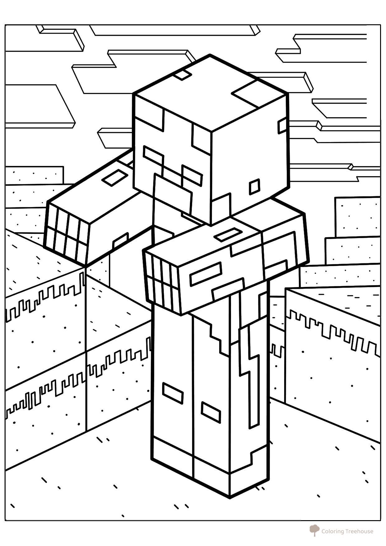Página para colorear: Zombi en el mundo de Minecraft dibujo para colorear gratis de Páginas para colorear de Minecraft