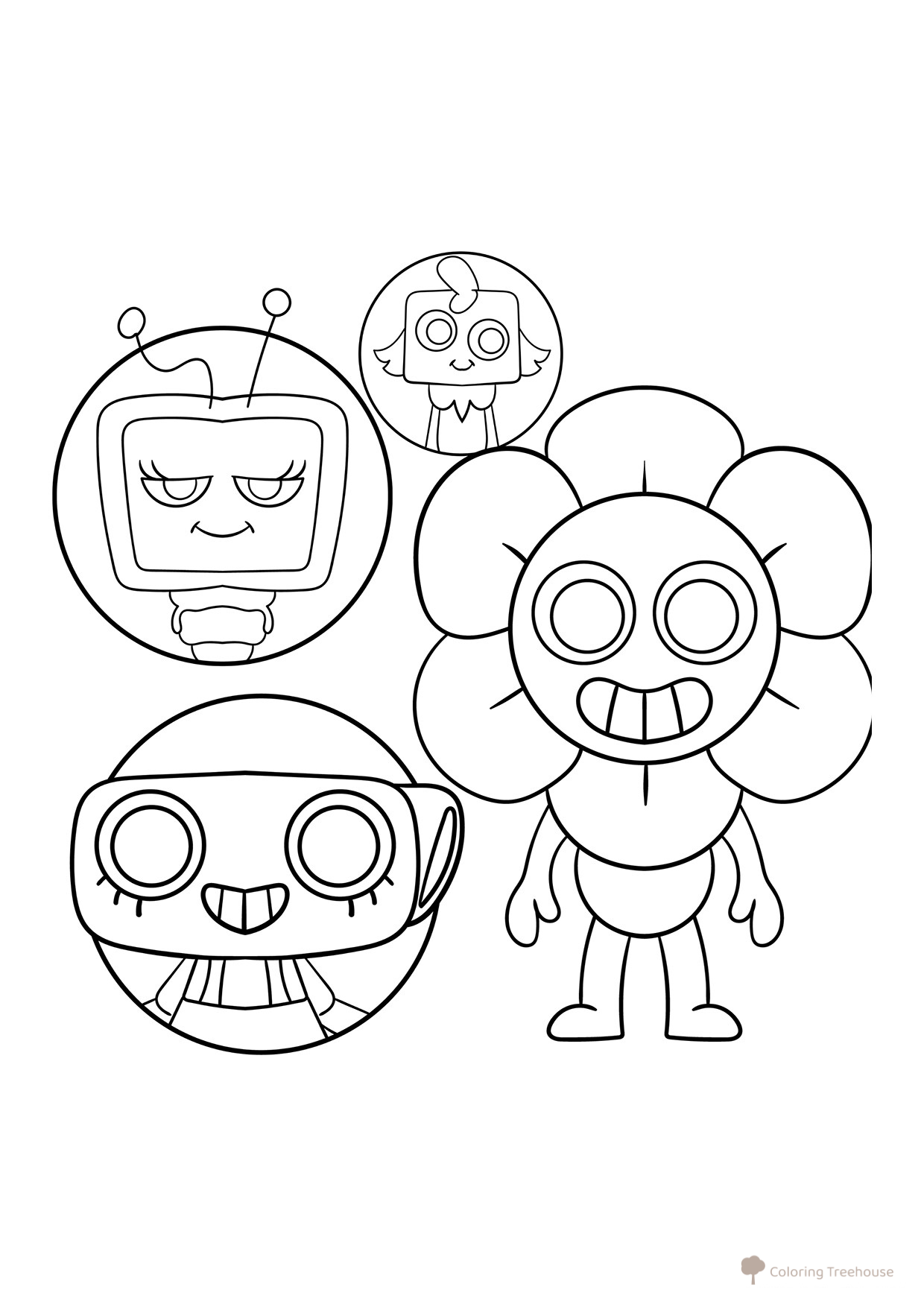 Dendi, Vi, Gub and Shelly Coloring Page free printable Dandy's World Coloring Pages coloring page