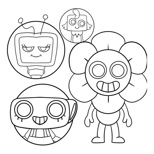 Dendi, Vi, Gub and Shelly Coloring Page free printable Dandy's World Coloring Pages coloring page