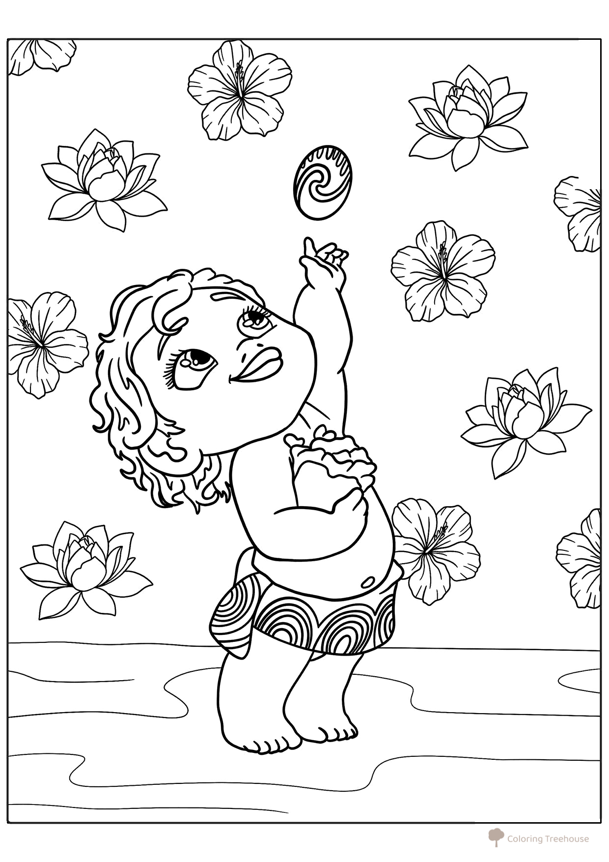 Página para colorear: Bebé Moana y el Corazón de Te Fiti dibujo para colorear gratis de Páginas para colorear de Moana y Moana 2