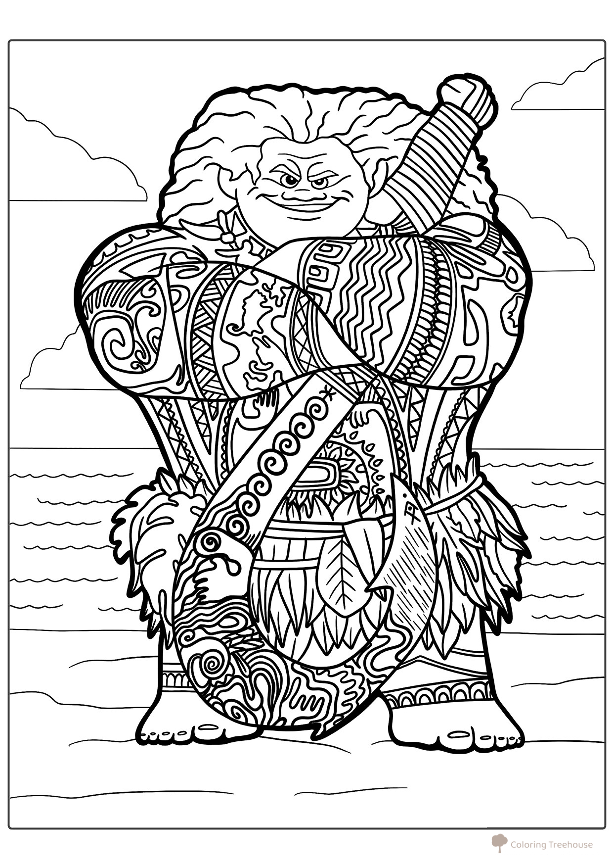 Maui Coloring Page — Moana's Companion free printable Moana and Moana 2 Coloring Pages coloring page