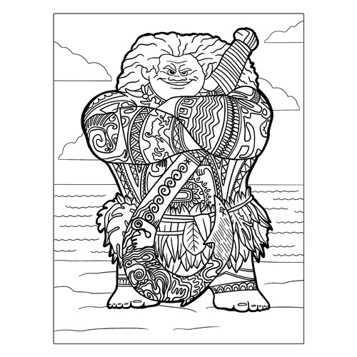 Maui Coloring Page — Moana's Companion free printable Moana and Moana 2 Coloring Pages coloring page