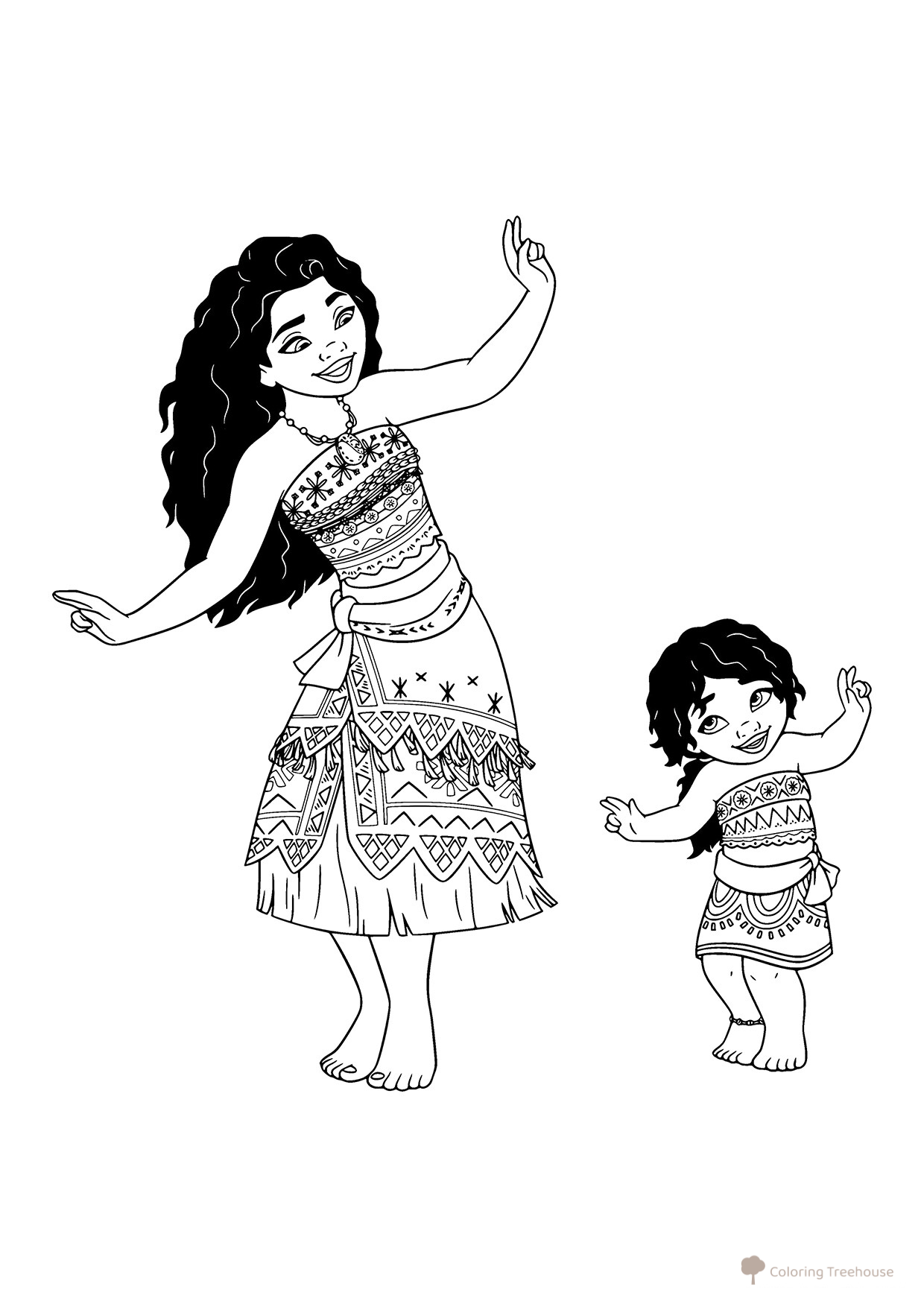 Página para colorear «Moana y Simea bailan» dibujo para colorear gratis de Páginas para colorear de Moana y Moana 2