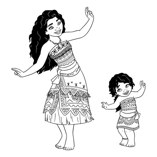 Página para colorear «Moana y Simea bailan» dibujo para colorear gratis de Páginas para colorear de Moana y Moana 2