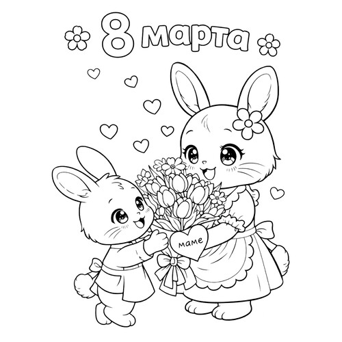 Rabbit Gives Mom a Bouquet for March 8 free printable International Women’s Day Coloring Pages coloring page