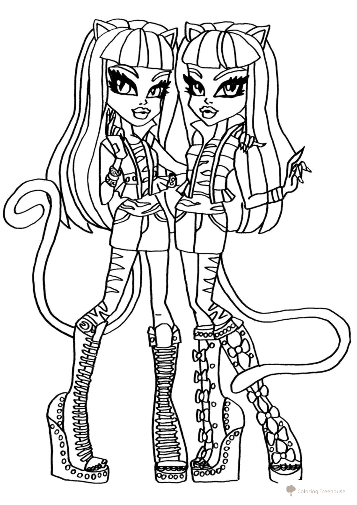 Monster High Coloring Page: Meowlody and Pursephone free printable Monster High Coloring Pages coloring page